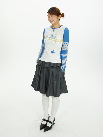 YOSHUYUKI Star Print Colorblock Sleeve Y2k Retro Women&
