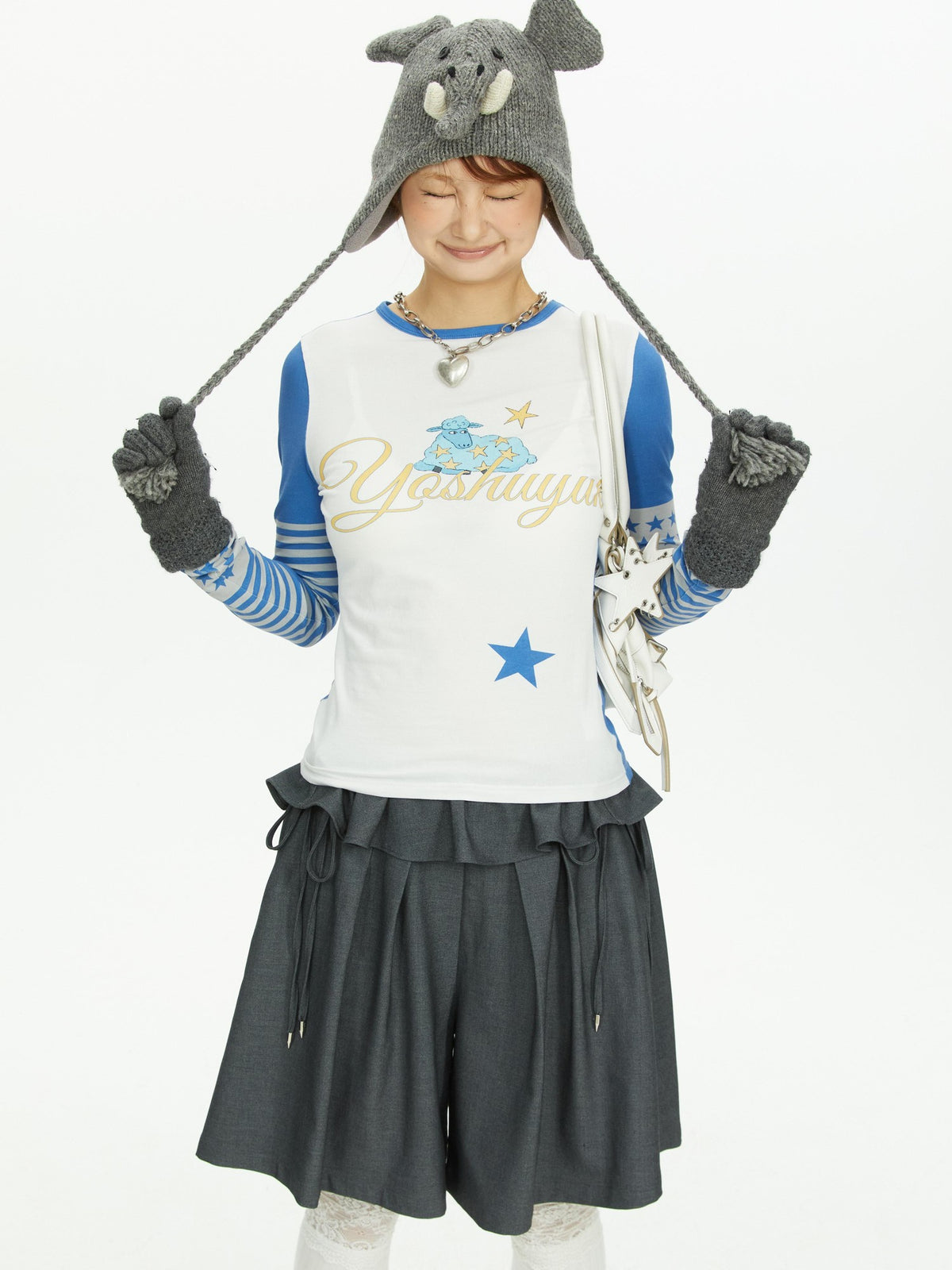 YOSHUYUKI Star Print Colorblock Sleeve Y2k Retro Women&
