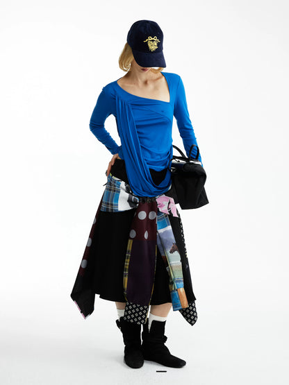 YOSHUYUKI Statement Deconstructed Asymmetrical Patchwork Casual Women Printed Midi Skirt-4