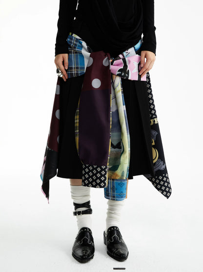 YOSHUYUKI Statement Deconstructed Asymmetrical Patchwork Casual Women Printed Midi Skirt-5