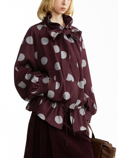 YOSHUYUKI Tencel Cotton Relaxed Fit Hooded Unisex Polka Dot Zip Jacket