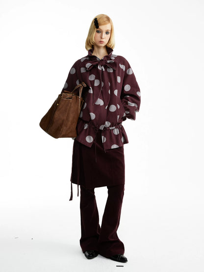 YOSHUYUKI Tencel Cotton Relaxed Fit Hooded Unisex Polka Dot Zip Jacket-2