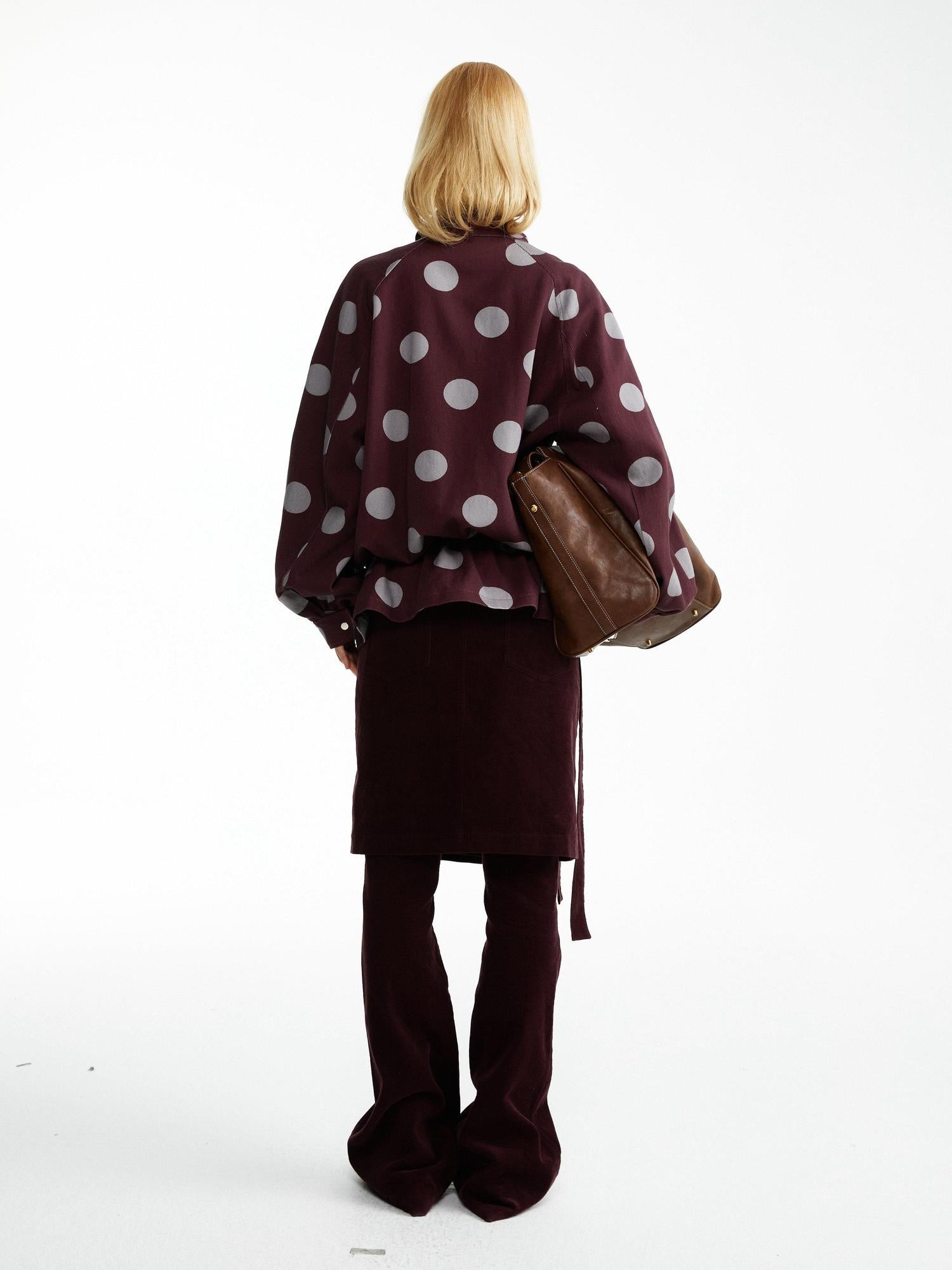 YOSHUYUKI Tencel Cotton Relaxed Fit Hooded Unisex Polka Dot Zip Jacket