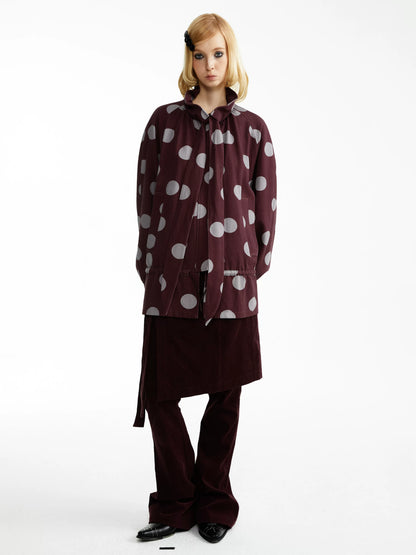 YOSHUYUKI Tencel Cotton Relaxed Fit Hooded Unisex Polka Dot Zip Jacket-5