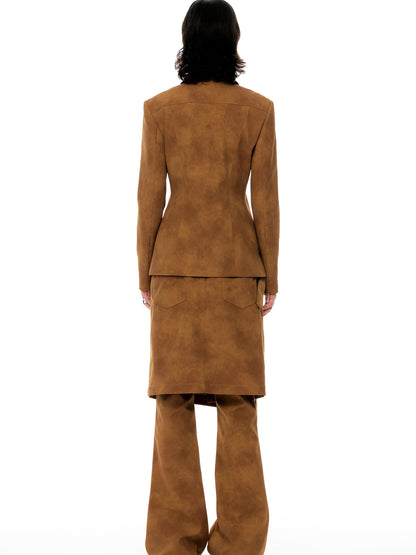 YOSHUYUKI Vintage Bronze Diamond Embellished Suede Cropped Jacket