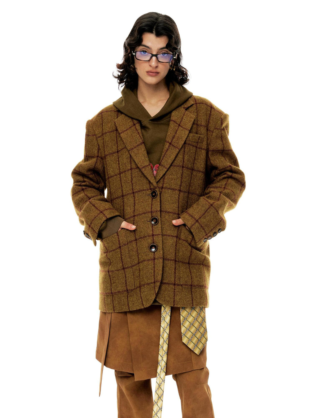 YOSHUYUKI Vintage Brown Check Wool Suit Jacket