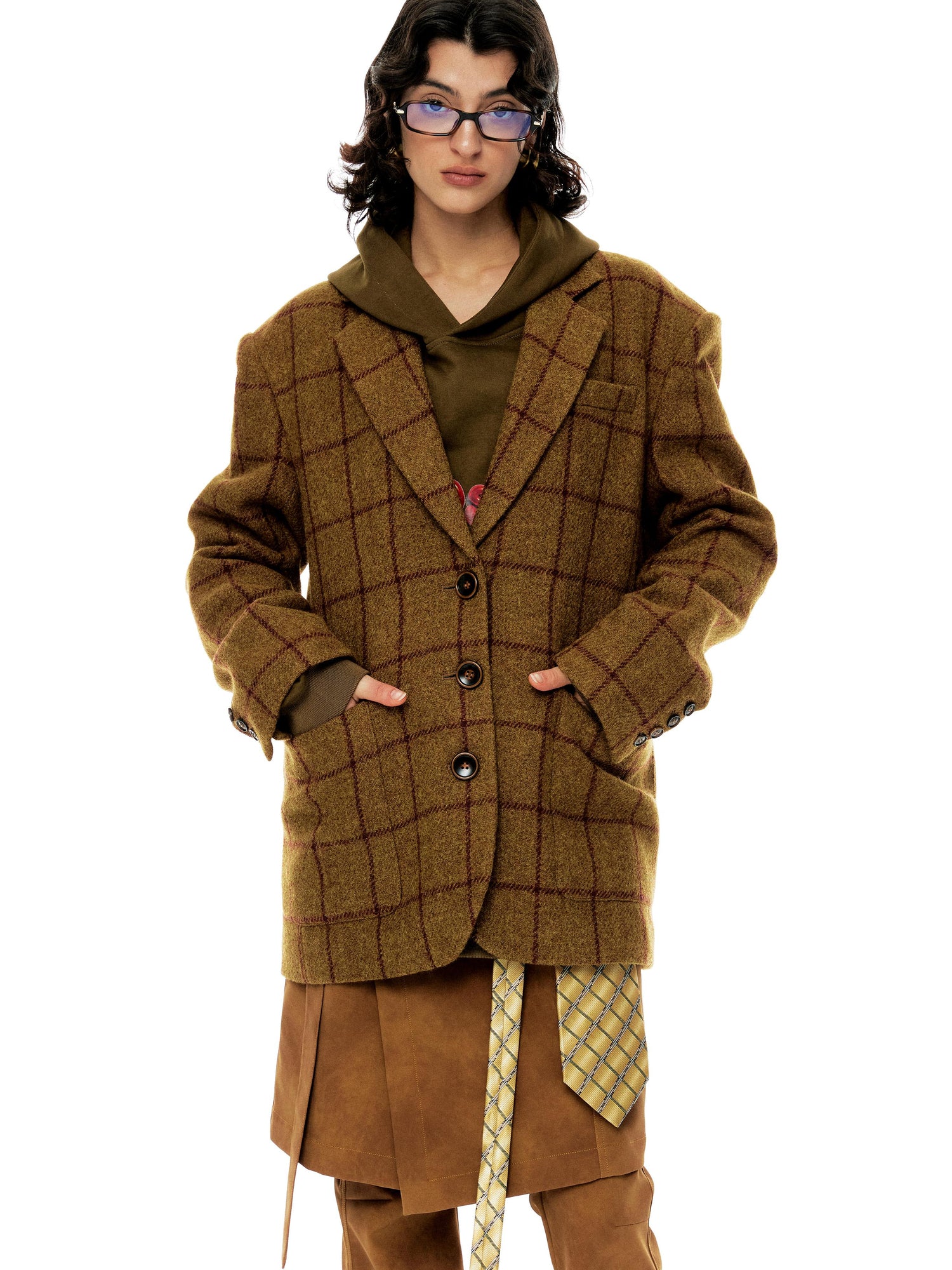 YOSHUYUKI Vintage Brown Check Wool Suit Jacket