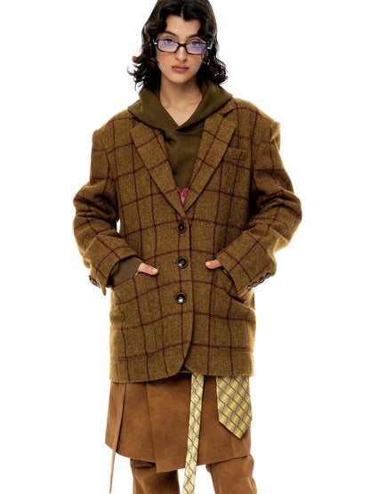 Vintage Brown Check Wool Suit Jacket