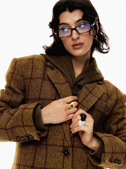 YOSHUYUKI Vintage Brown Check Wool Suit Jacket