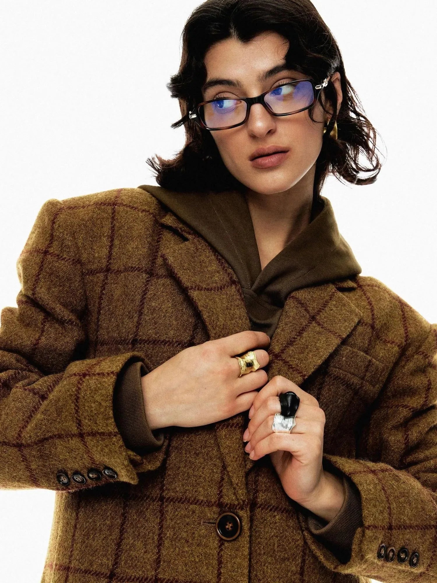 Vintage Brown Check Wool Suit Jacket