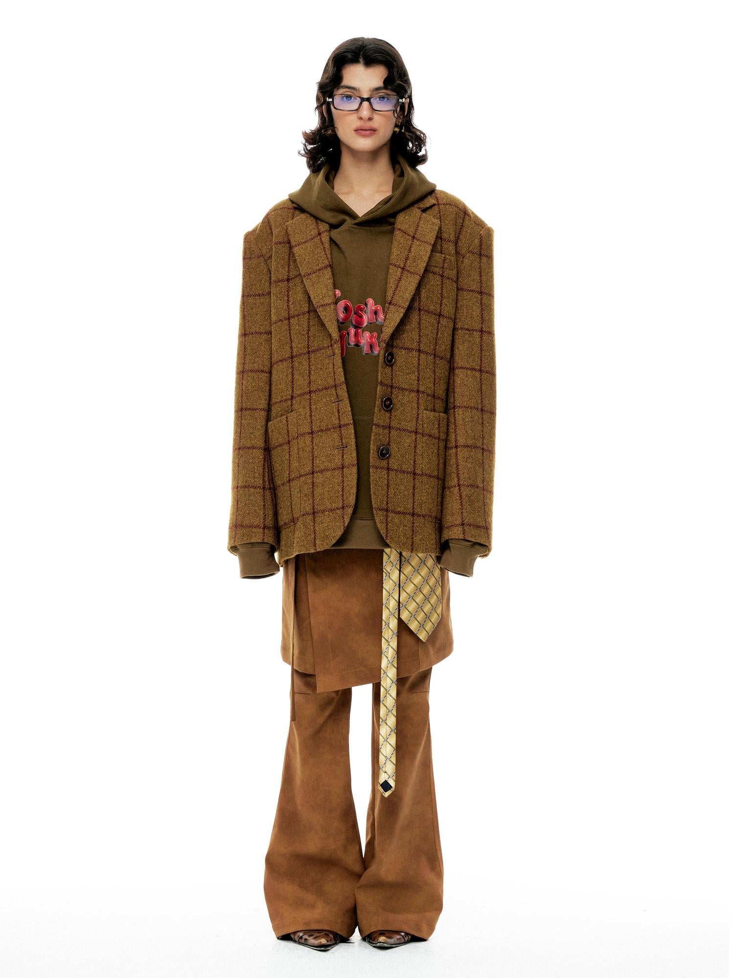 YOSHUYUKI Vintage Brown Check Wool Suit Jacket