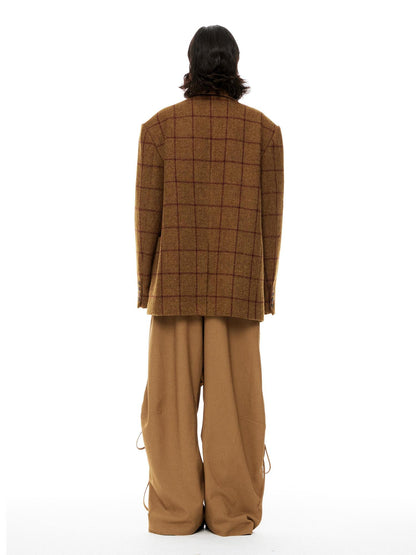 YOSHUYUKI Vintage Brown Check Wool Suit Jacket