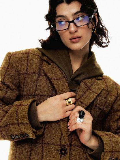Vintage Brown Check Wool Suit Jacket