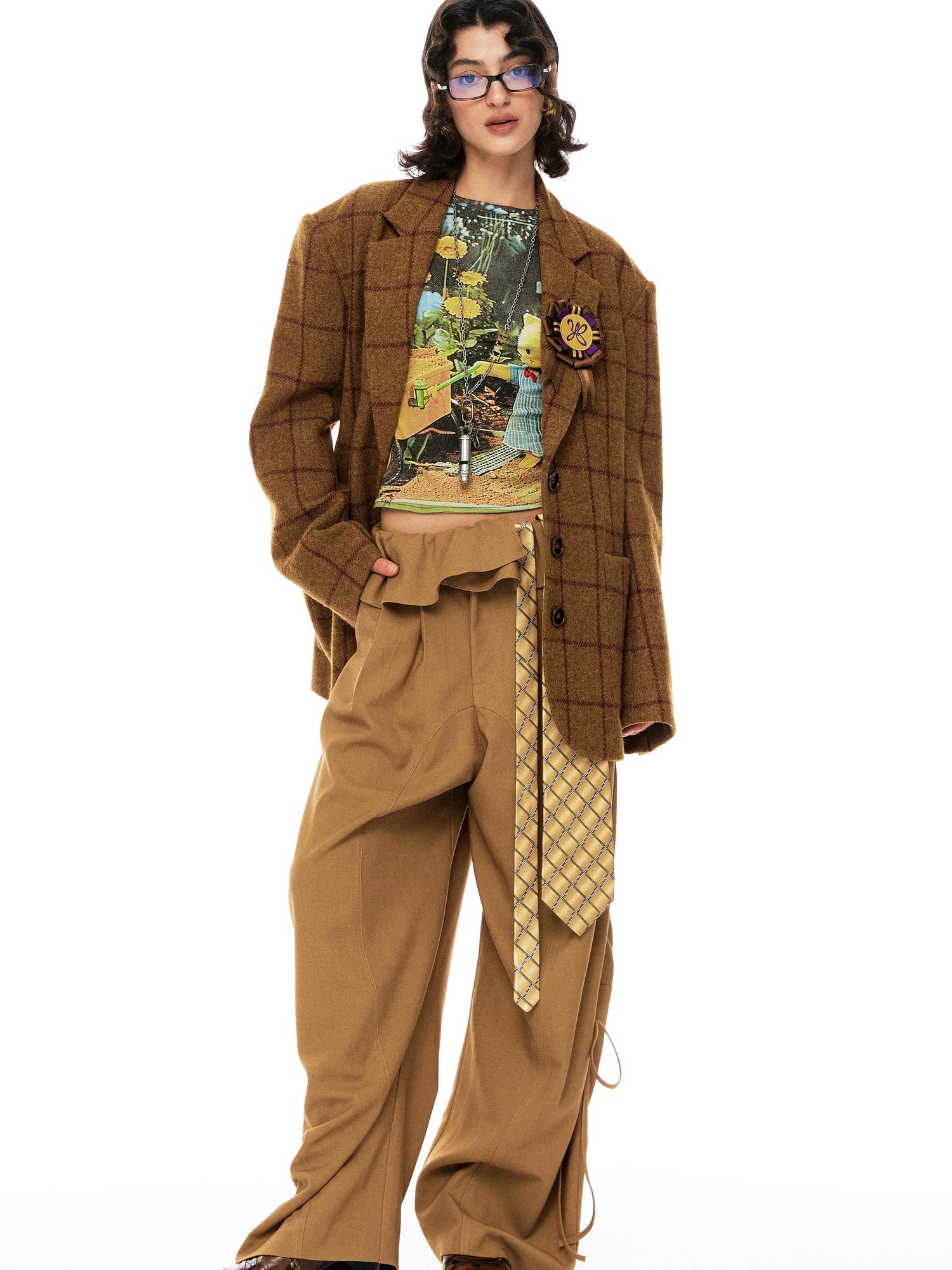 YOSHUYUKI Vintage Brown Check Wool Suit Jacket