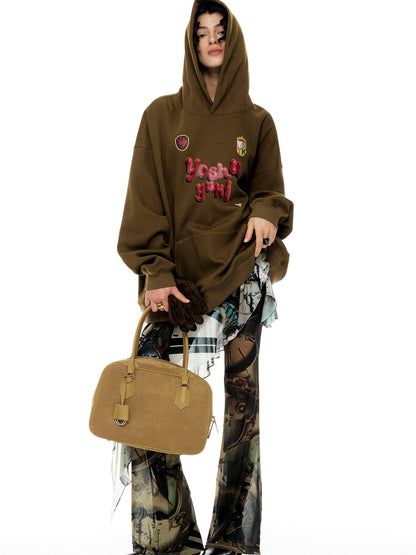 Vintage Clock Print Flared Mesh Stretch Pants