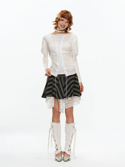 YOSHUYUKI Vintage Court Lace Up Bardot Women&