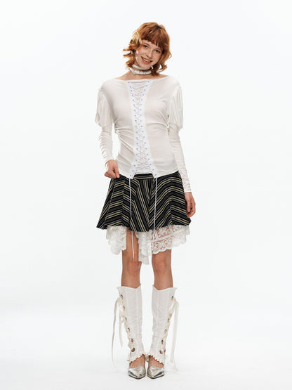 YOSHUYUKI Vintage Court Lace Up Bardot Women&