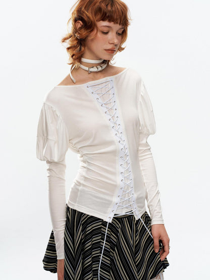 YOSHUYUKI Vintage Court Lace Up Bardot Women&