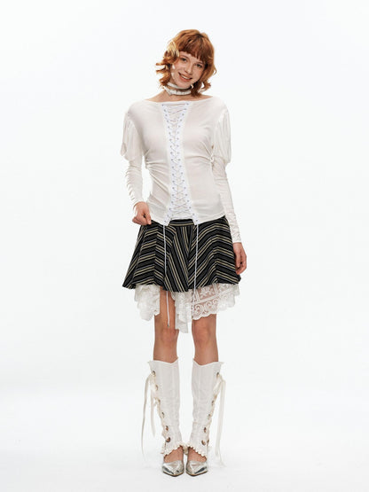 YOSHUYUKI Vintage Court Lace Up Bardot Women&