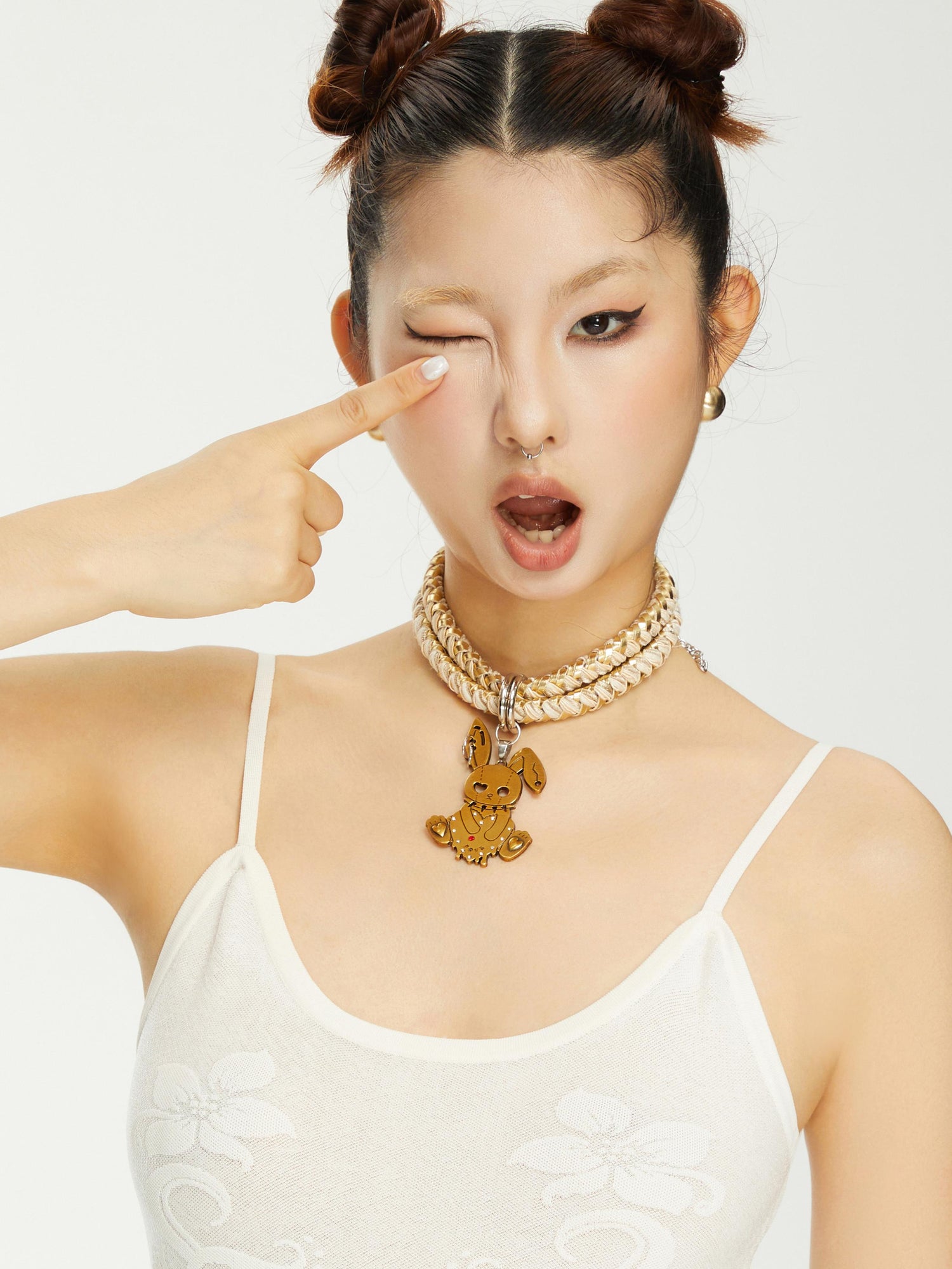 YOSHUYUKI Vintage Gold Rabbit Collar Necklace Detachable Two Tone Metal