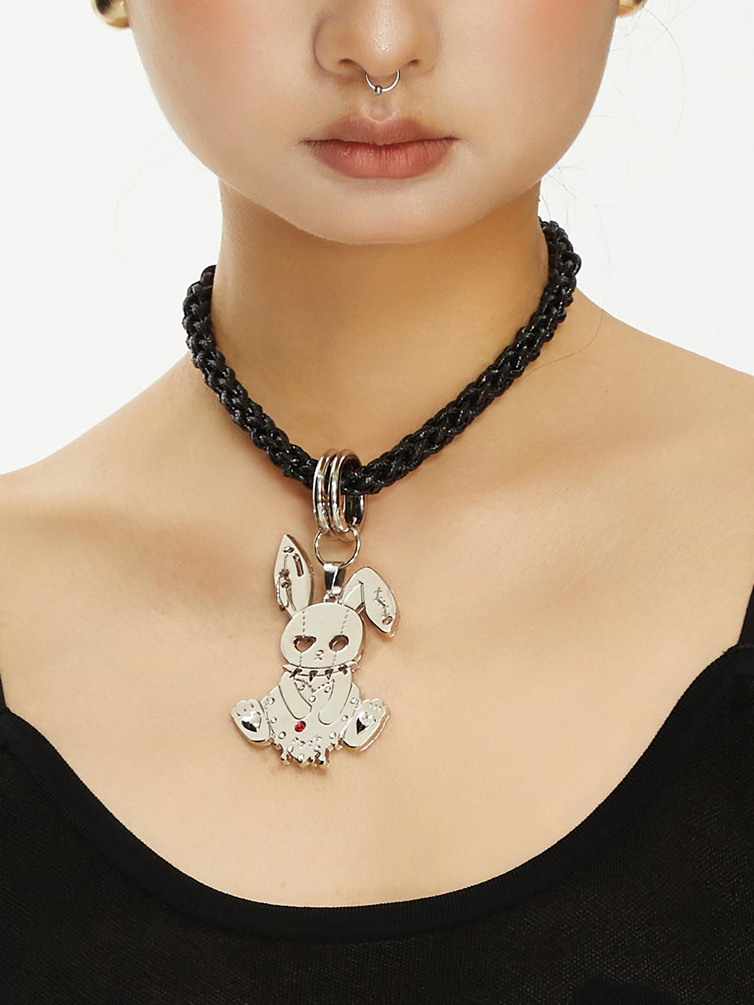 YOSHUYUKI Vintage Gold Rabbit Collar Necklace Detachable Two Tone Metal