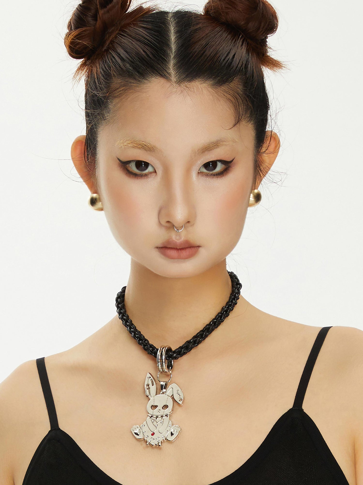 YOSHUYUKI Vintage Gold Rabbit Collar Necklace Detachable Two Tone Metal