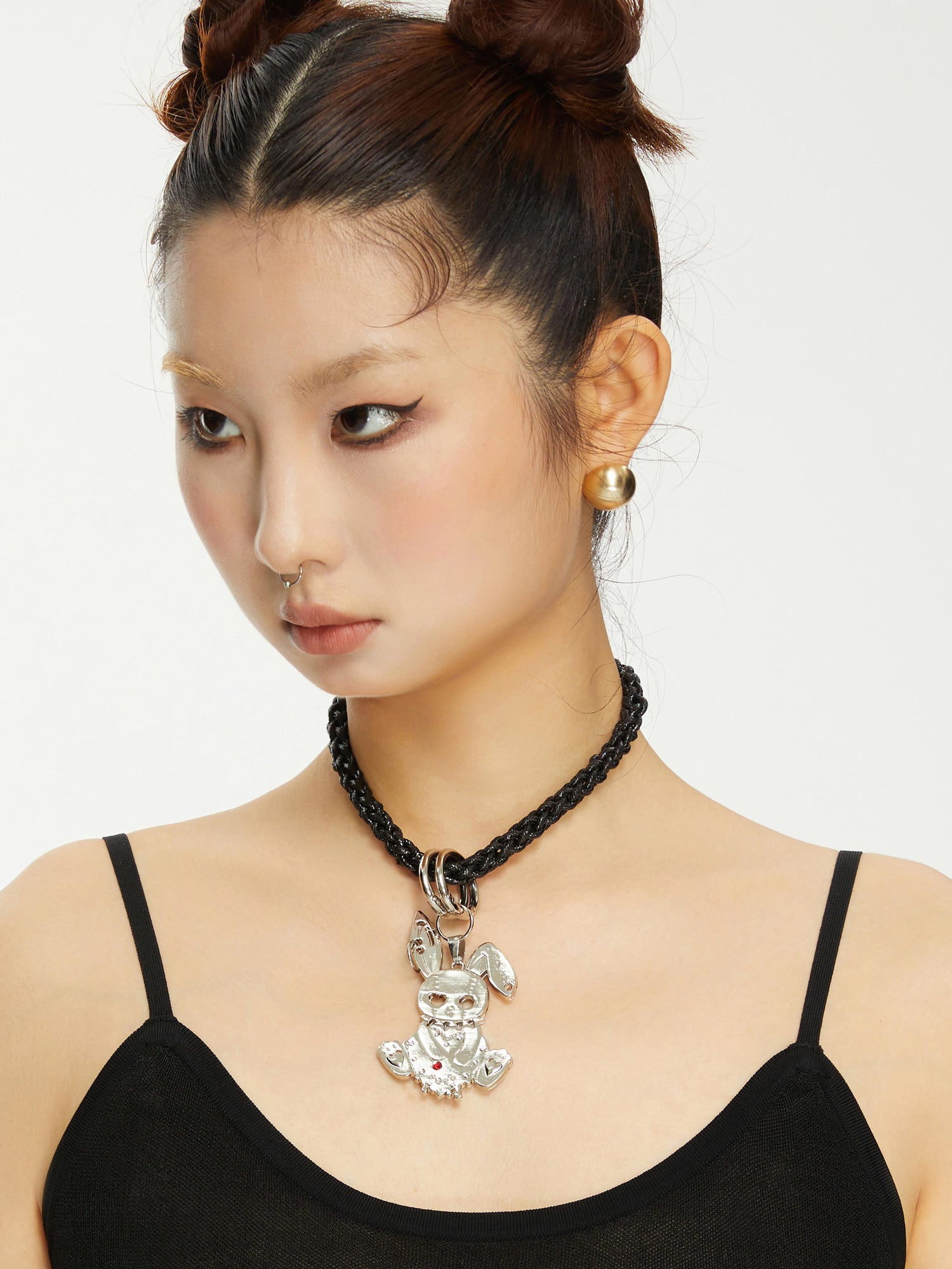 YOSHUYUKI Vintage Gold Rabbit Collar Necklace Detachable Two Tone Metal