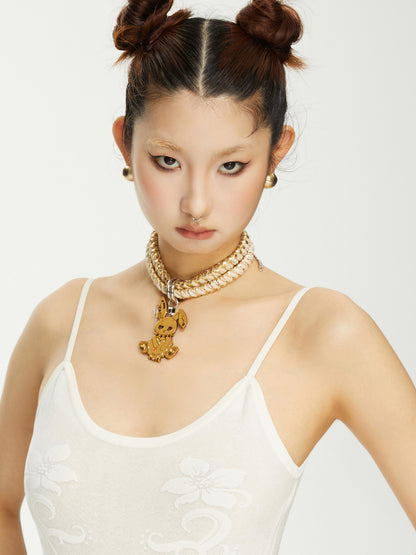 YOSHUYUKI Vintage Gold Rabbit Collar Necklace Detachable Two Tone Metal