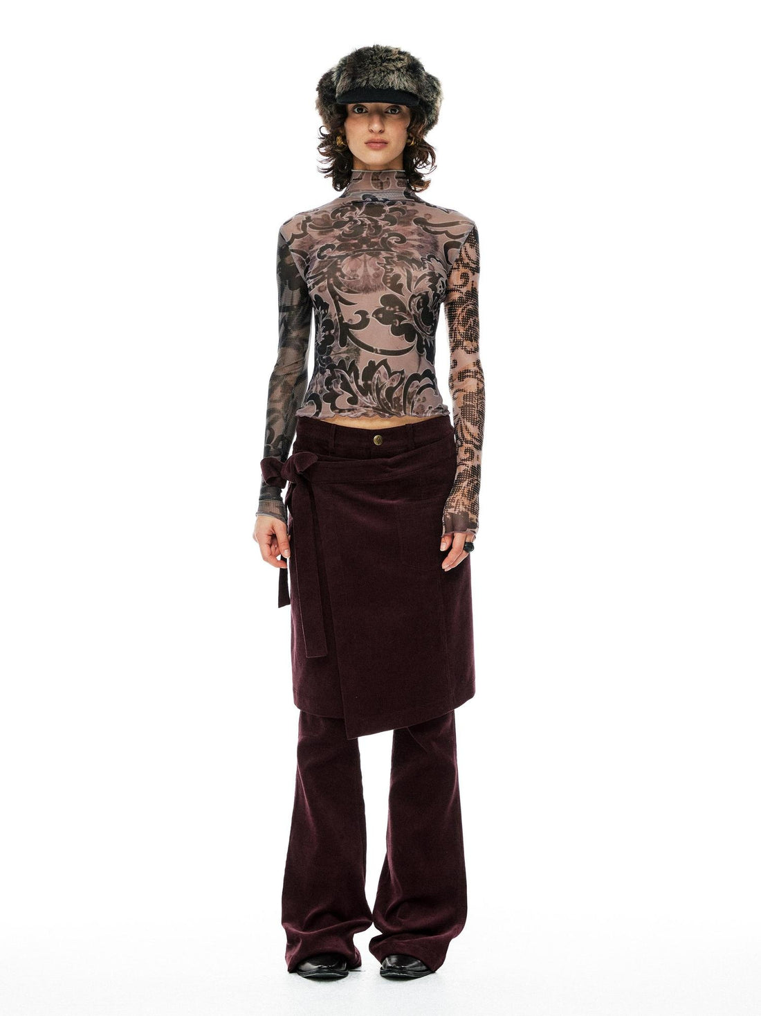 YOSHUYUKI Vintage Micro Flare Natural Waist Women Wine Red 95 Percent Cotton Pants