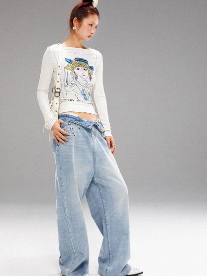 YOSHUYUKI Vintage Navy Art Print Knit Top