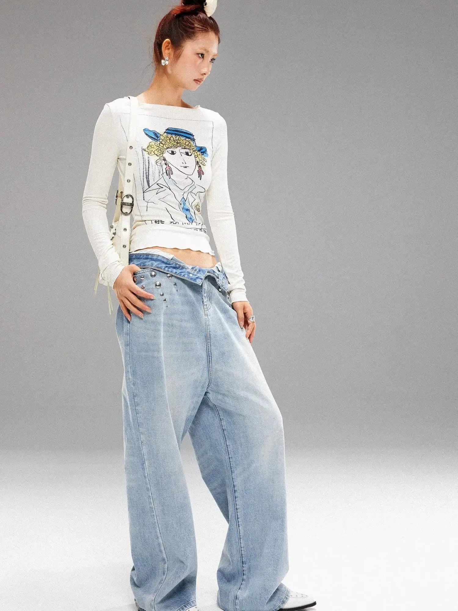 Vintage Navy Art Print Knit Top