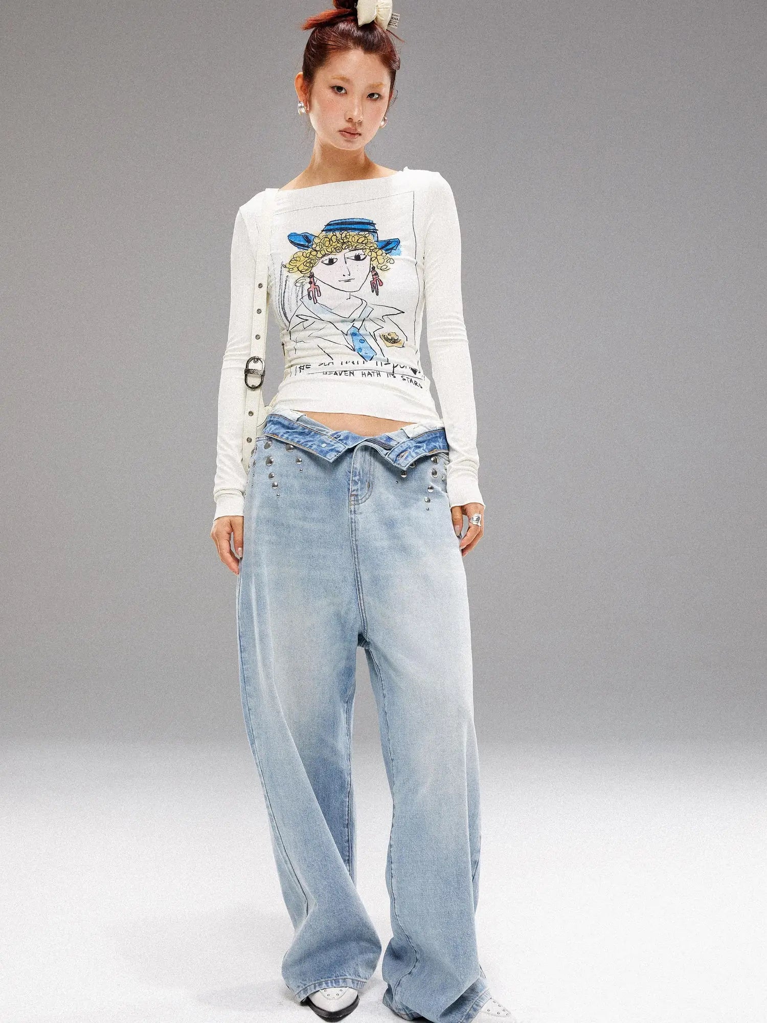 Vintage Navy Art Print Knit Top