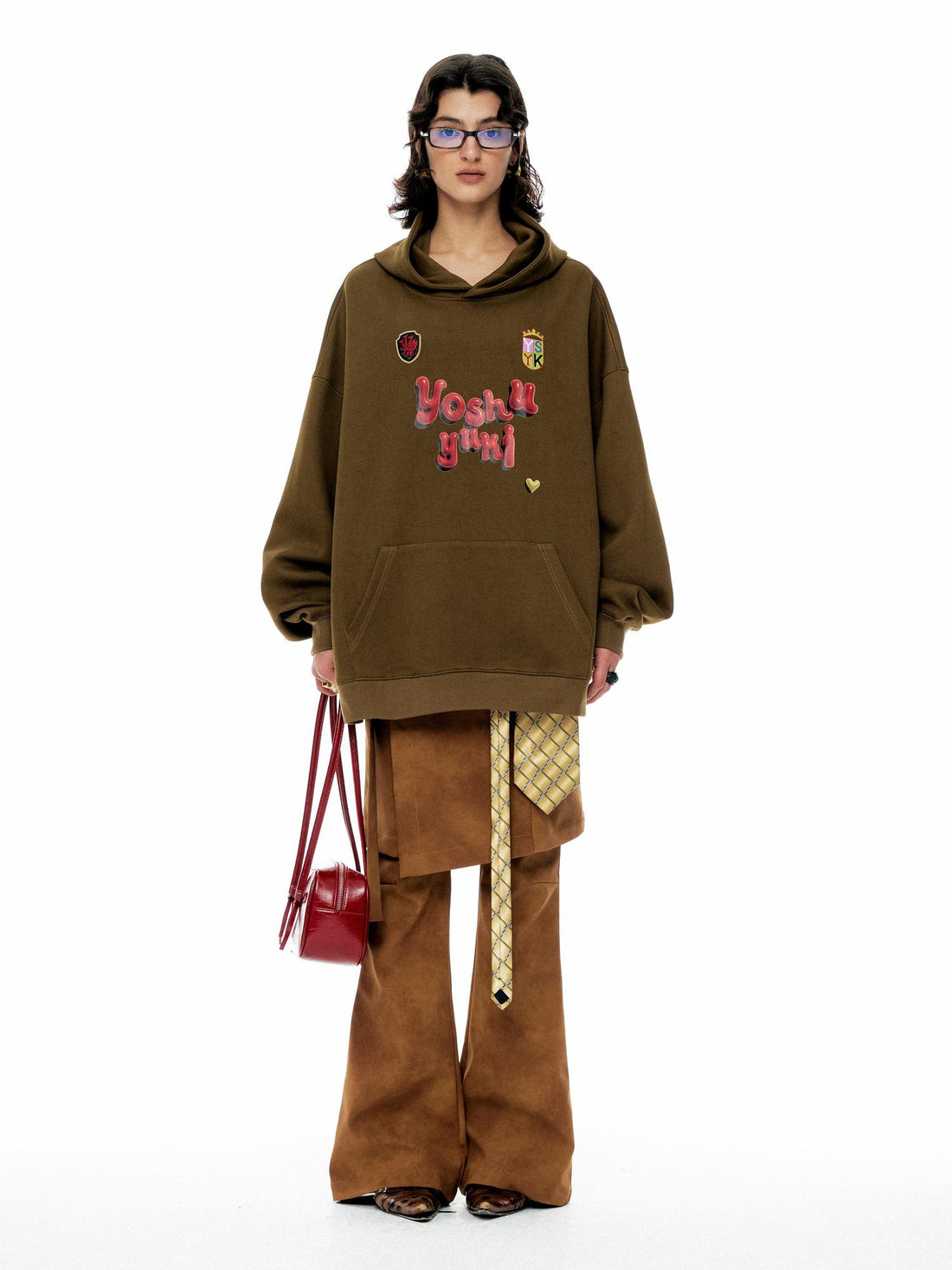 YOSHUYUKI Vintage Oversized Army Green Hoodie With Graphic Print