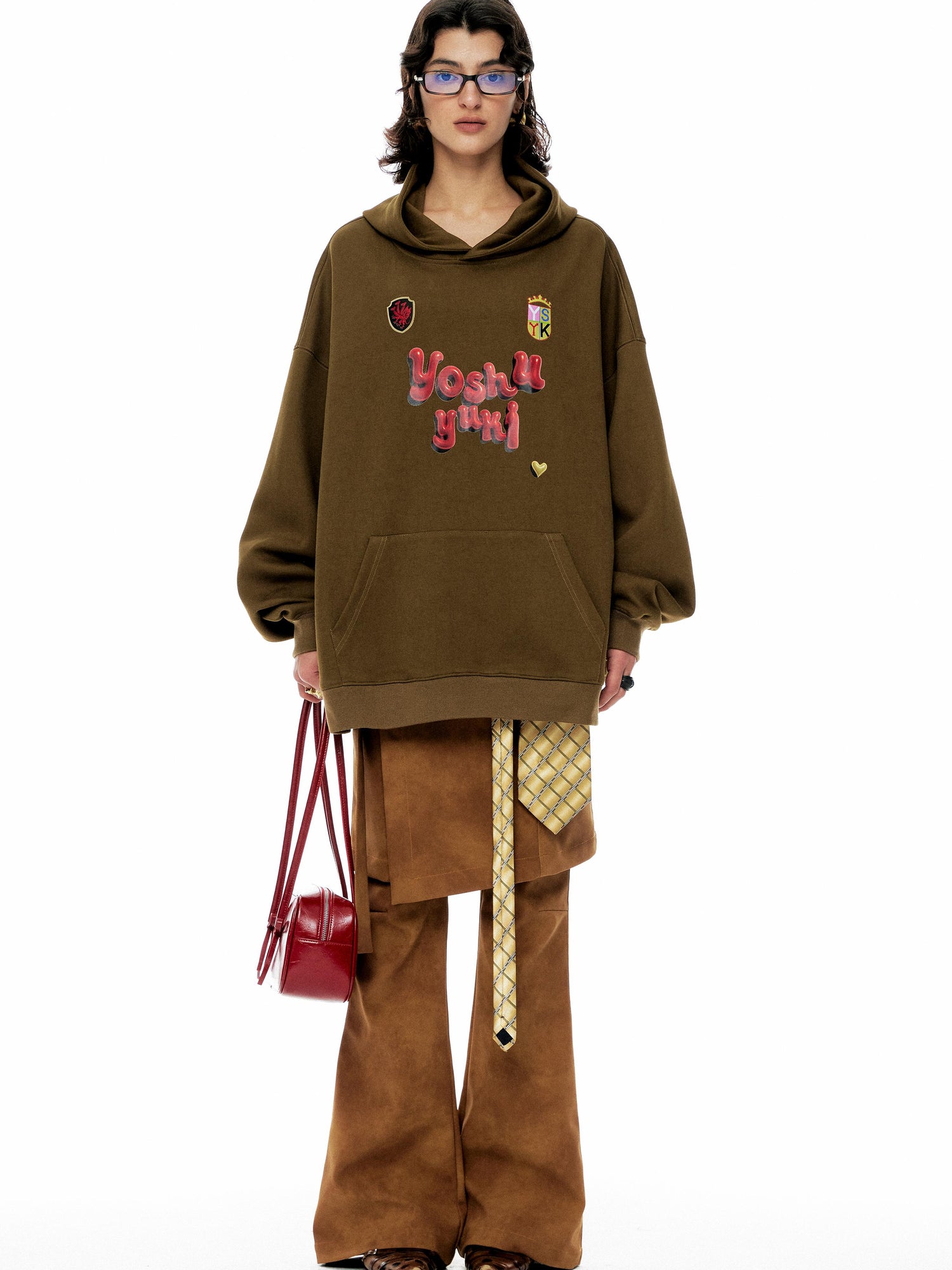 YOSHUYUKI Vintage Oversized Army Green Hoodie With Graphic Print