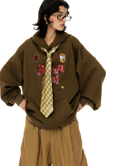 YOSHUYUKI Vintage Oversized Army Green Hoodie With Graphic Print