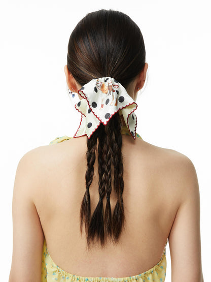 Vintage Polka Dot Pony Print Scarf Tie Hair Accessory