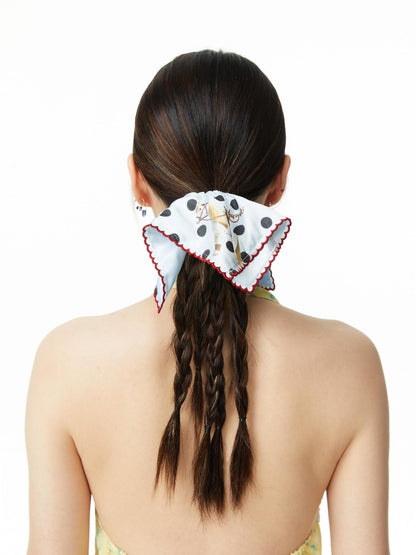 Vintage Polka Dot Pony Print Scarf Tie Hair Accessory