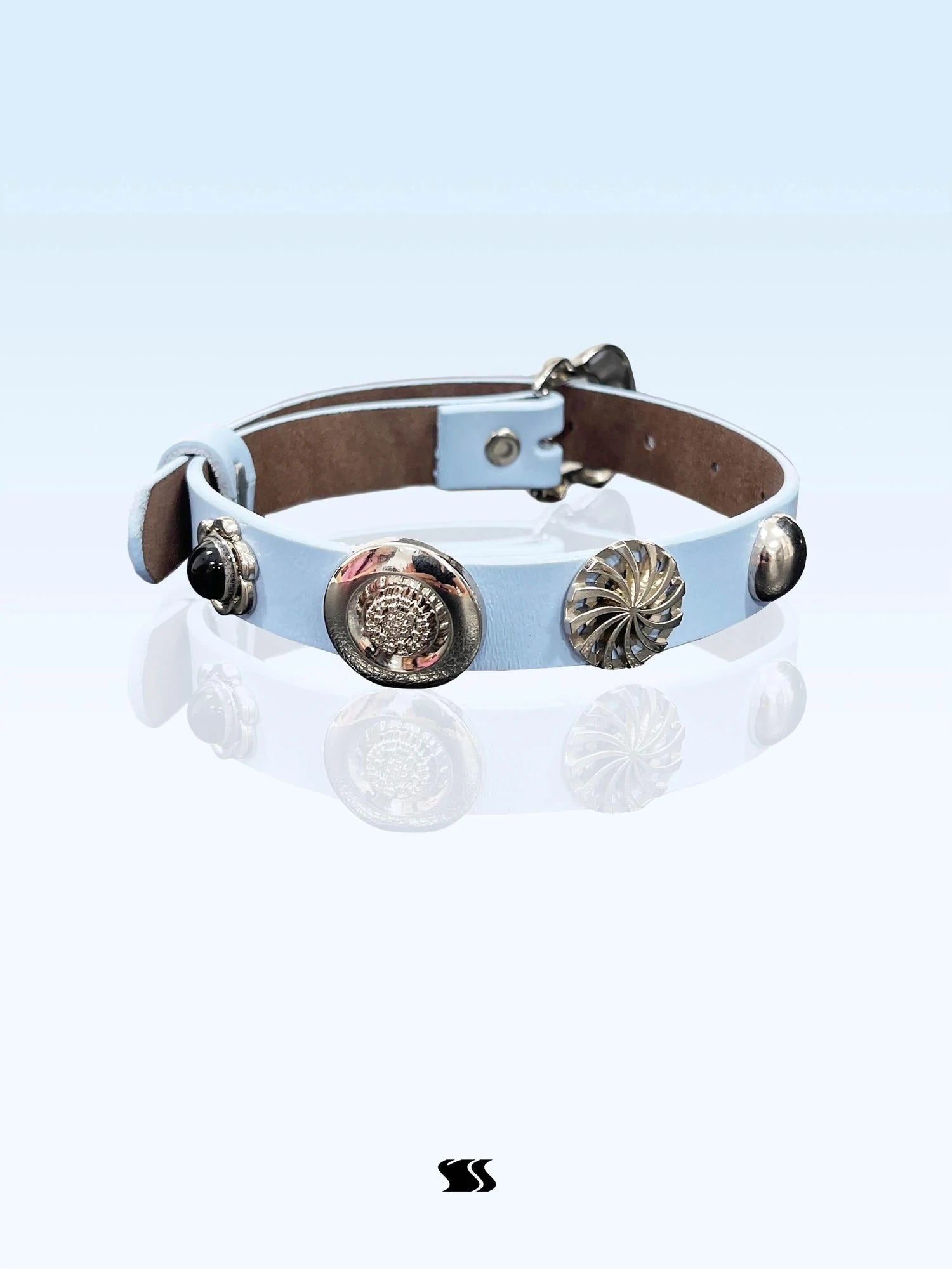 Vintage Punk Blue Leather Collar Choker with Studs