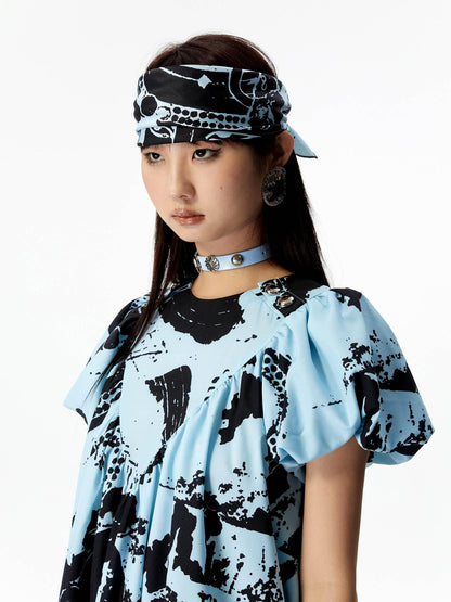 YOSHUYUKI Vintage Punk Blue Leather Collar Choker with Studs