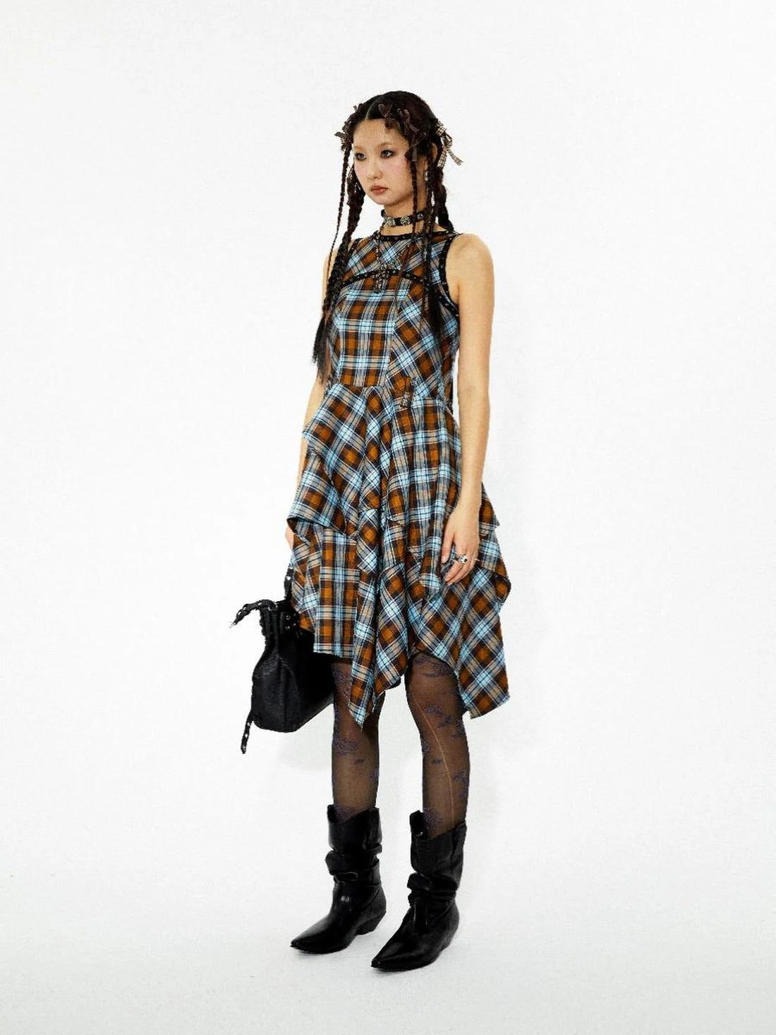 Vintage Punk Plaid Asymmetrical Layered Skirt
