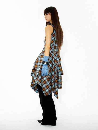 Vintage Punk Plaid Asymmetrical Layered Skirt