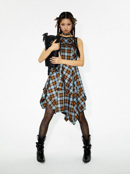 Vintage Punk Plaid Asymmetrical Layered Skirt
