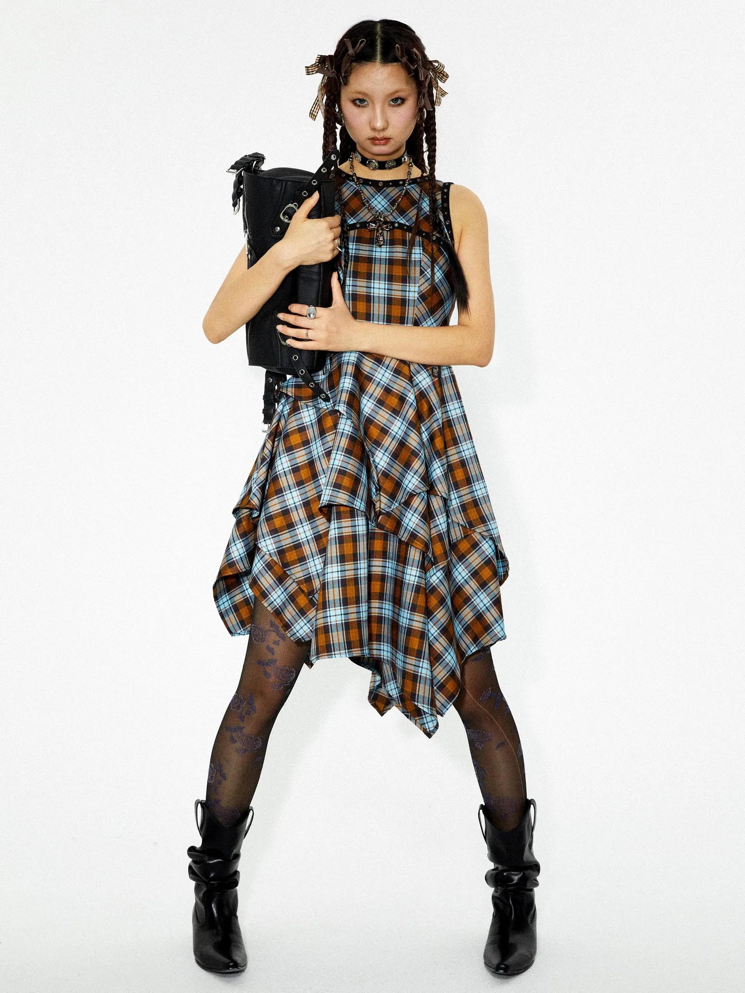 Vintage Punk Plaid Asymmetrical Layered Skirt