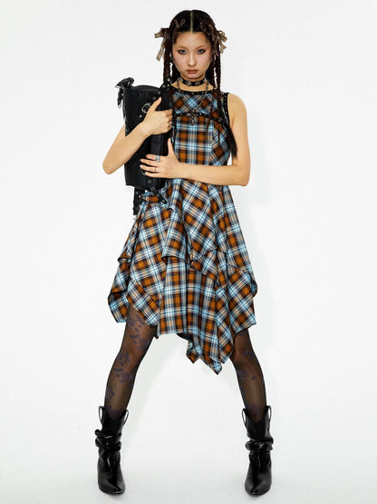 Vintage Punk Plaid Asymmetrical Layered Skirt