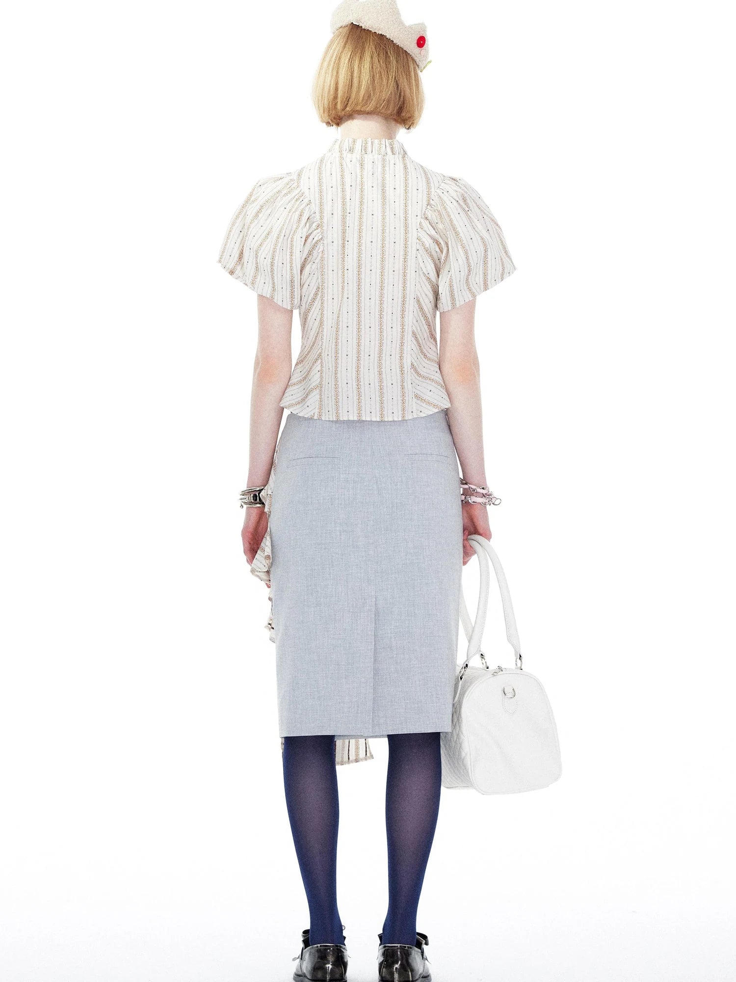 Vintage Stripe Blouse With Puffed Sleeves