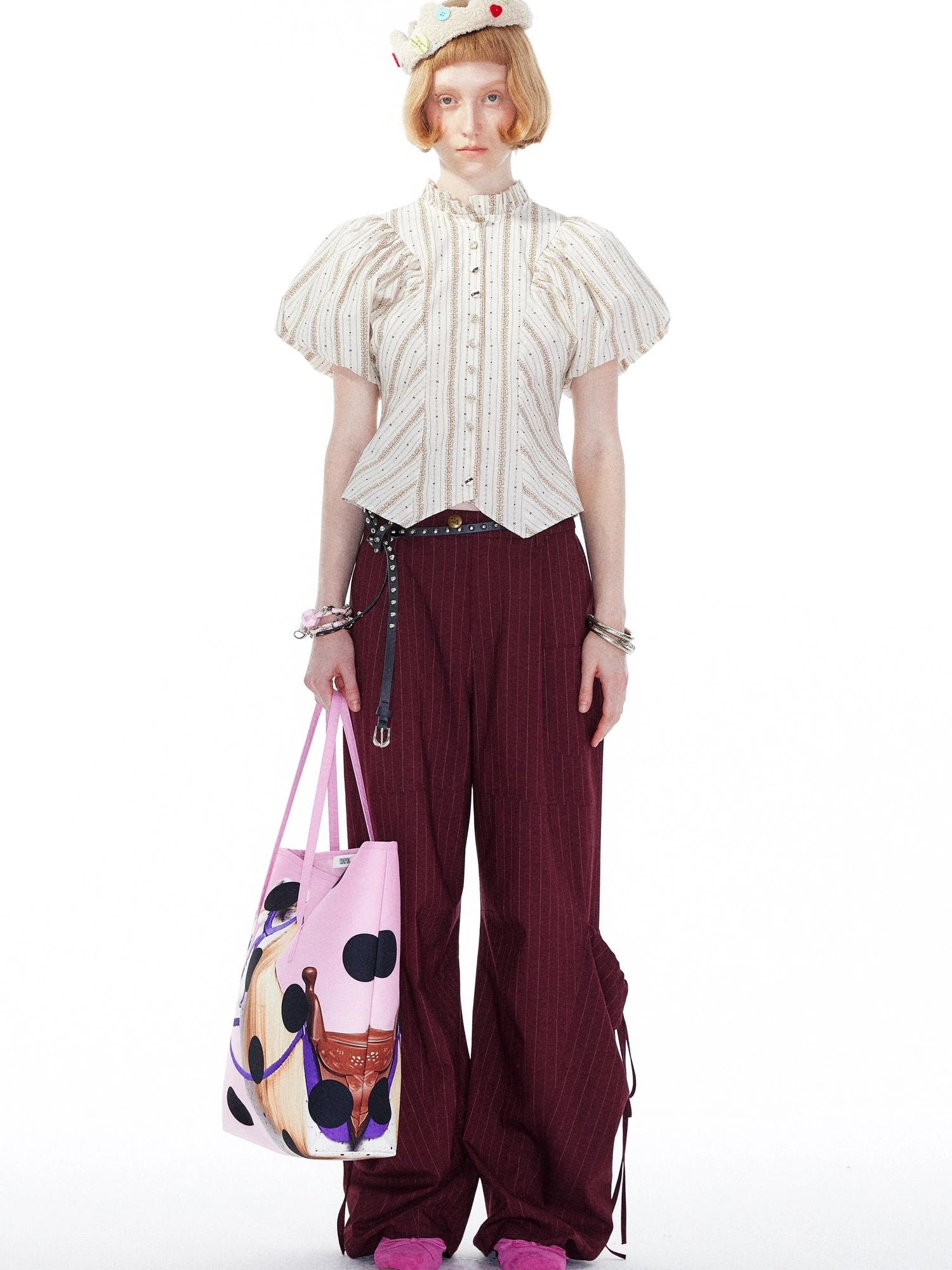Vintage Stripe Blouse With Puffed Sleeves