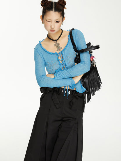 YOSHUYUKI Viscose Acrylic Wool Blend Blue Sheer Knit Cardigan
