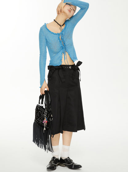 YOSHUYUKI Viscose Acrylic Wool Blend Blue Sheer Knit Cardigan