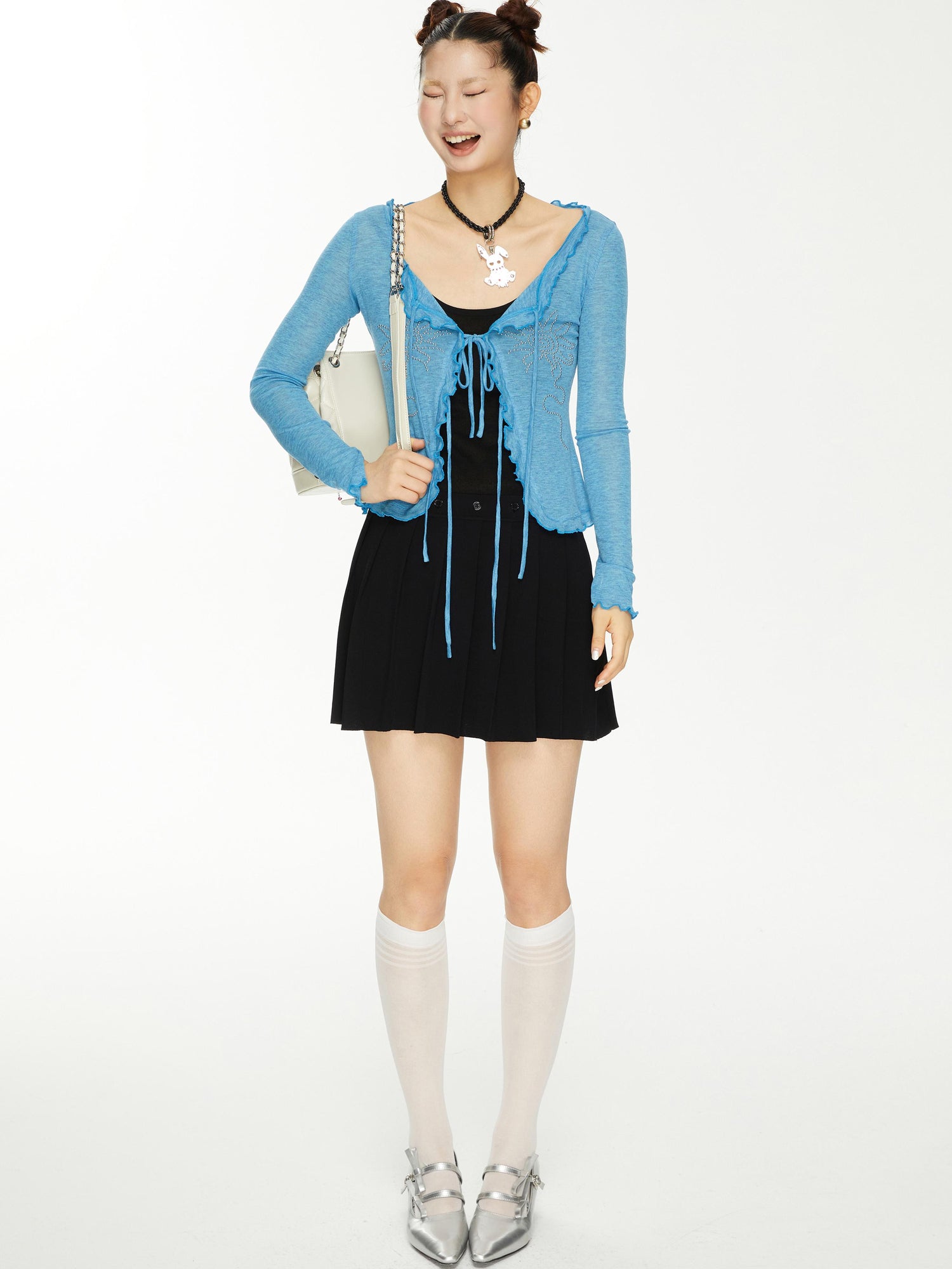YOSHUYUKI Viscose Acrylic Wool Blend Blue Sheer Knit Cardigan