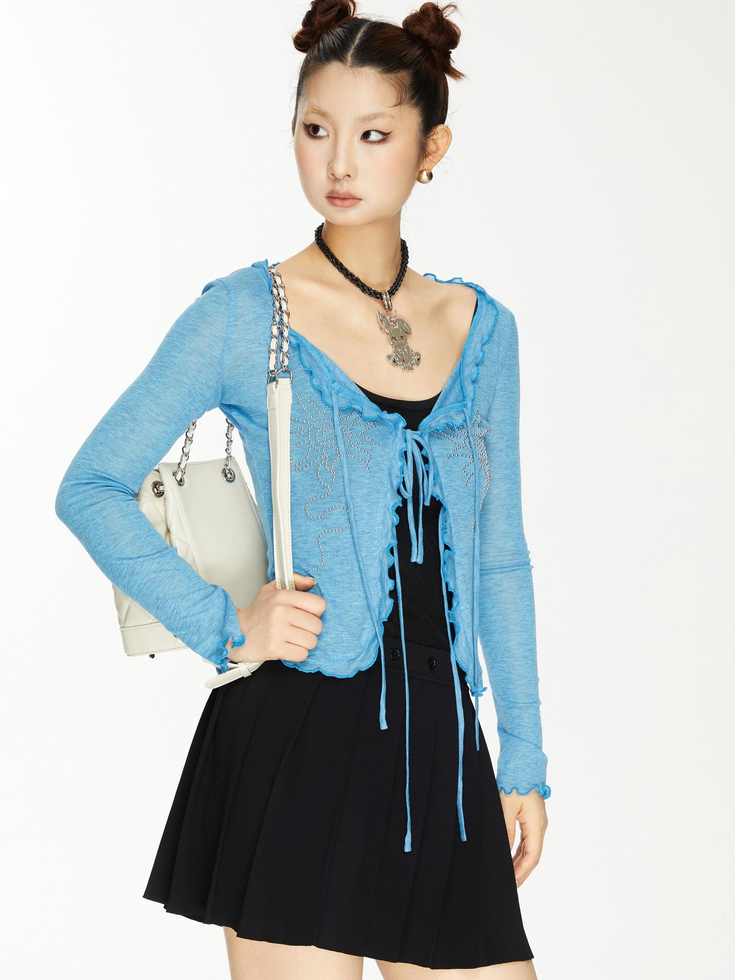 YOSHUYUKI Viscose Acrylic Wool Blend Blue Sheer Knit Cardigan